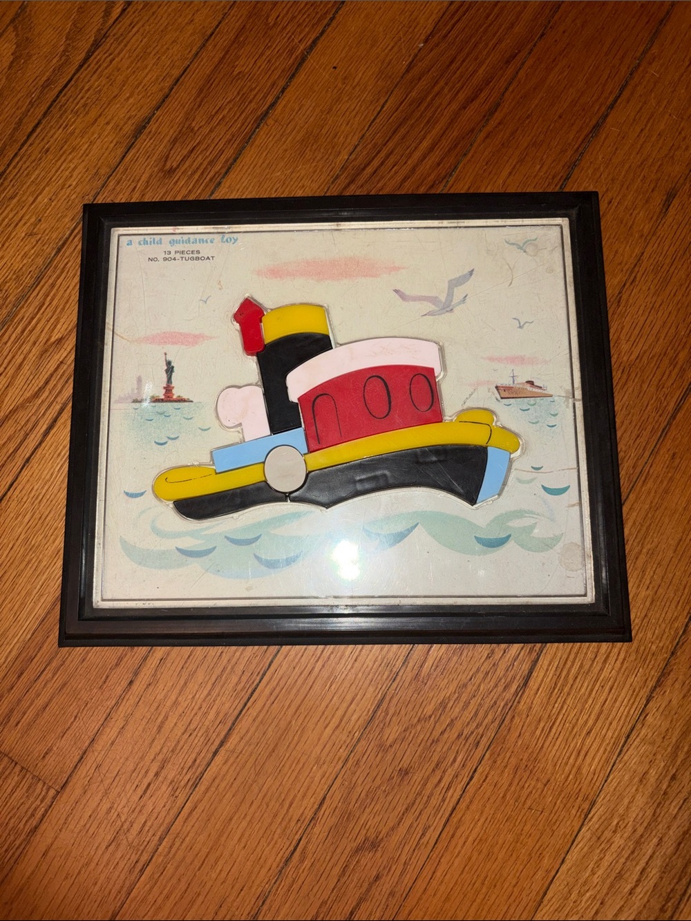 Vintage Child Guidance Toys Inc. Plastic Magnetic Puzzle Tugboat in NYC harbor